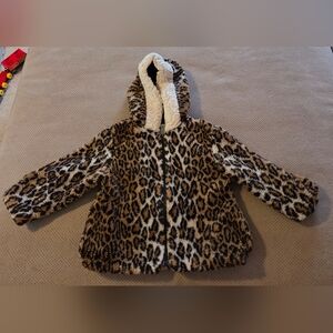 Fun Fur by Skyline youth size 4 faux fur sherpa hooded leopard print full zip up